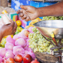 Buying Fruits and Vegetables in Munnar, India stock photo