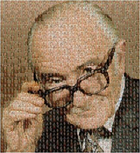 Archibald Leman Cochrane教授，CBE、FRCP、 FFCM，（1909-1988）（照片由数百名Cochrane贡献者的照片组成的合成图）