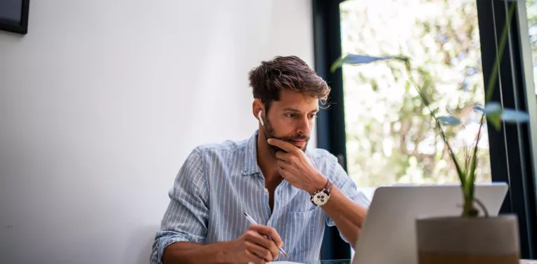 Man working form home on a laptop