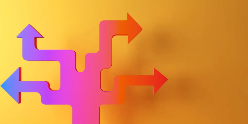 Multi-directional arrows on yellow background