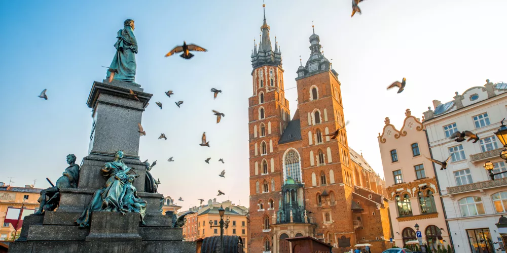 Old city center view in Krakow stock photo